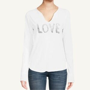 Zadig & Voltaire Tunisien Love Rhinestone Henley Long Sleeve Top M